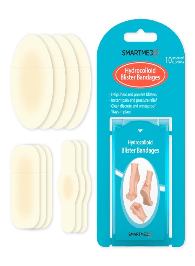 SMARTMED Blister Bandages (10 Assorted) Wound Care Patches – Waterproof Hydrocolloid Pads for Blister Prevention and Protection - Image 1